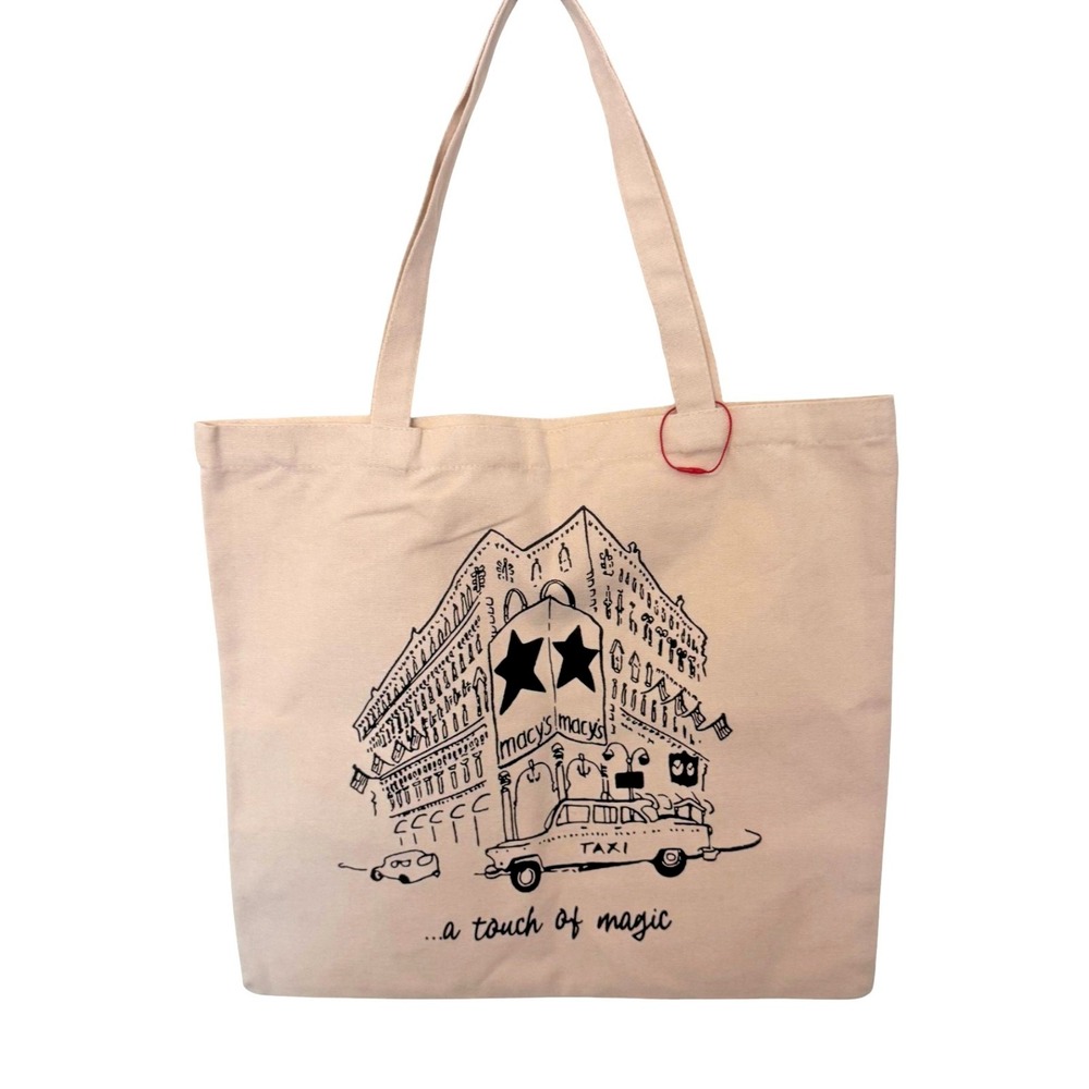 NEW Macys A Touch of Magic NYC Canvas Tote Bag On 34th Taxi City Sketch Graphic - Picture 9 of 10